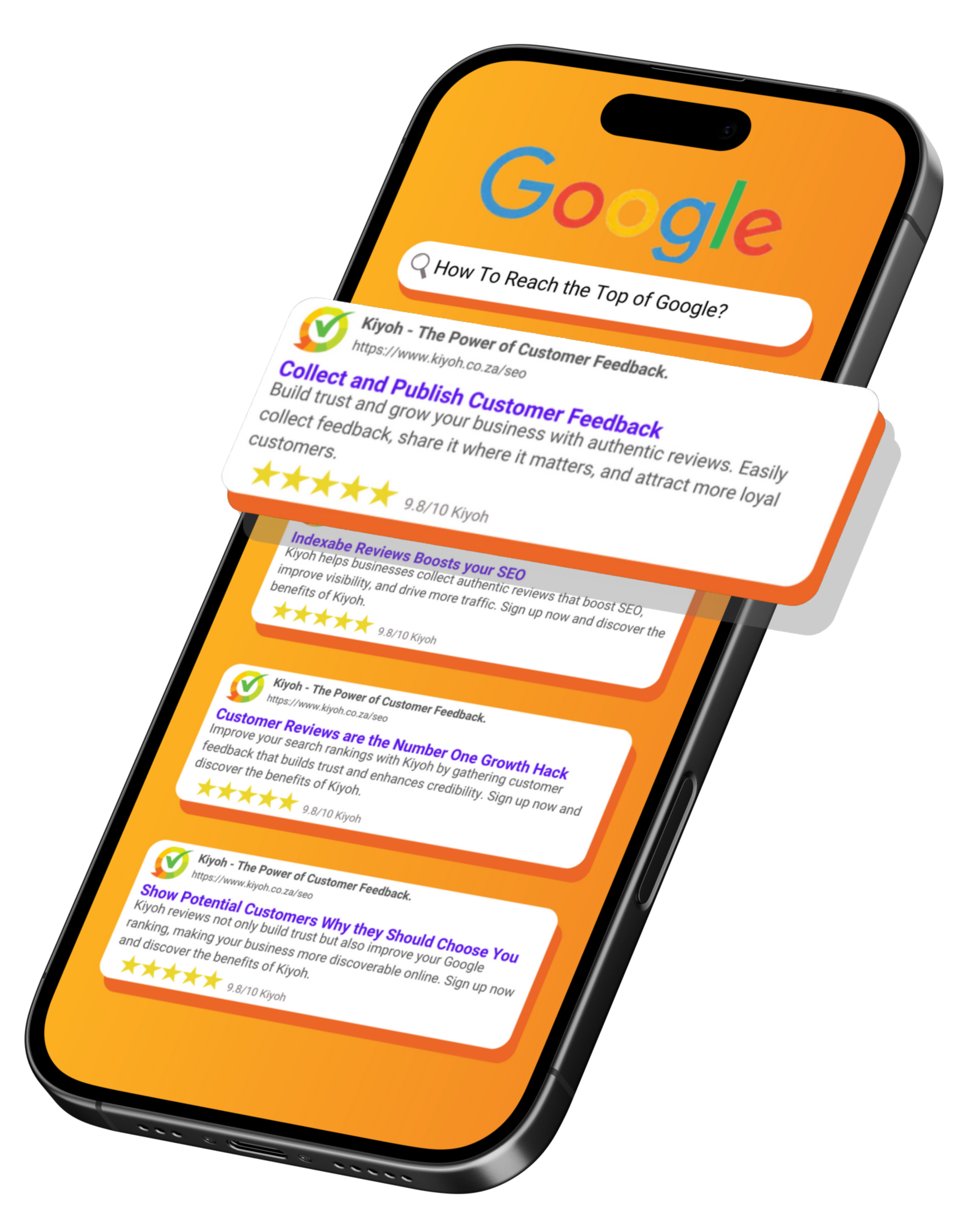 Phone showing Kiyoh review form